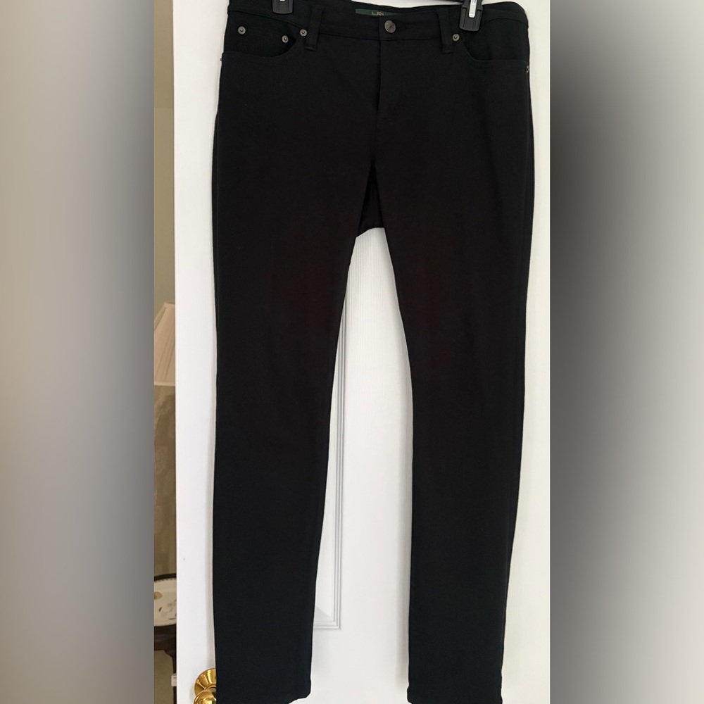 Ralph Lauren Black modern skinny jeans with embossed leather patch size 10